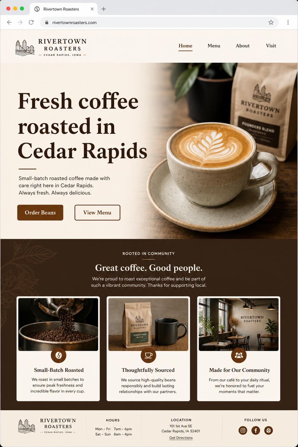 Rivertown Roasters homepage example