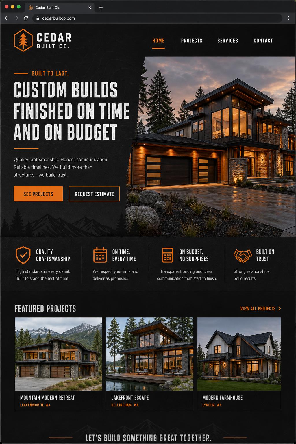 Cedar Built Co. homepage example