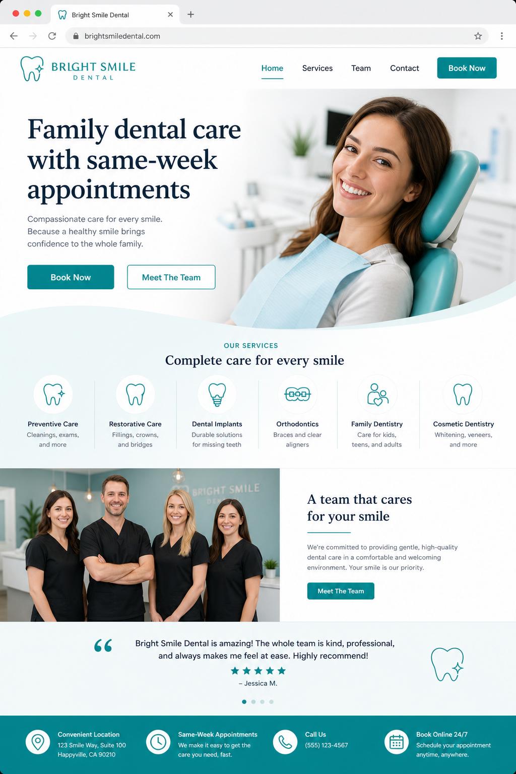 Bright Smile Dental homepage example