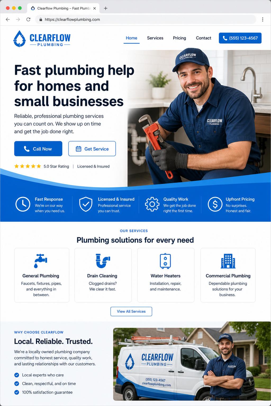 Clearflow Plumbing homepage example