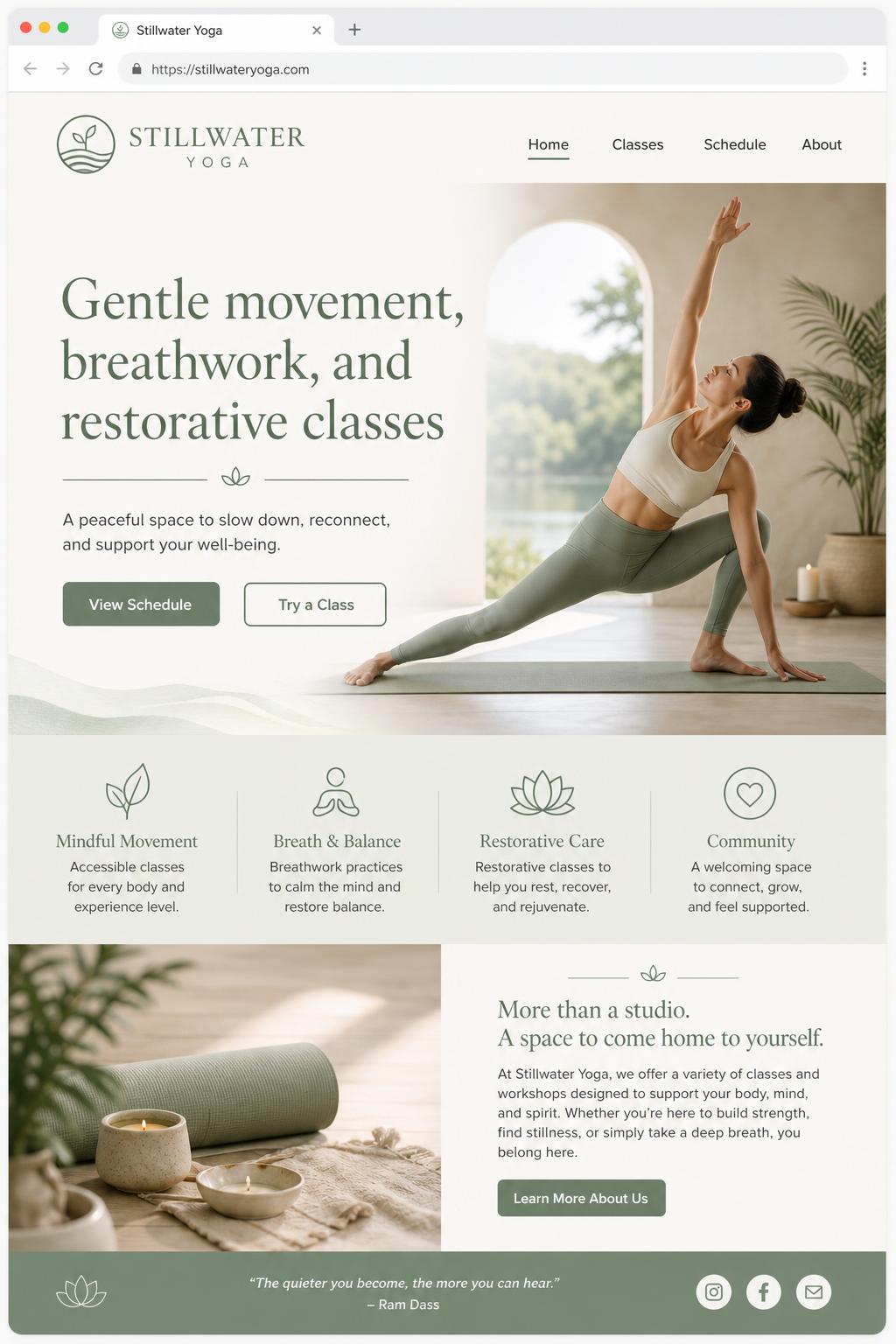Stillwater Yoga homepage example